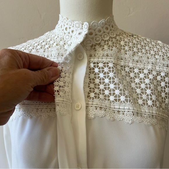 THE KOOPLES LACE INSET BLOUSE HIDDEN BUTTON FRONT DRESSY DAINTY FEMININE WHITE S - Picture 6 of 12